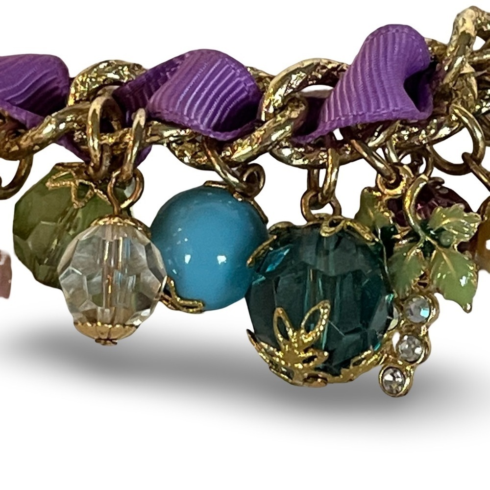 Vintage Pearl Ribbon Austrian Crystal Charm Bracelet